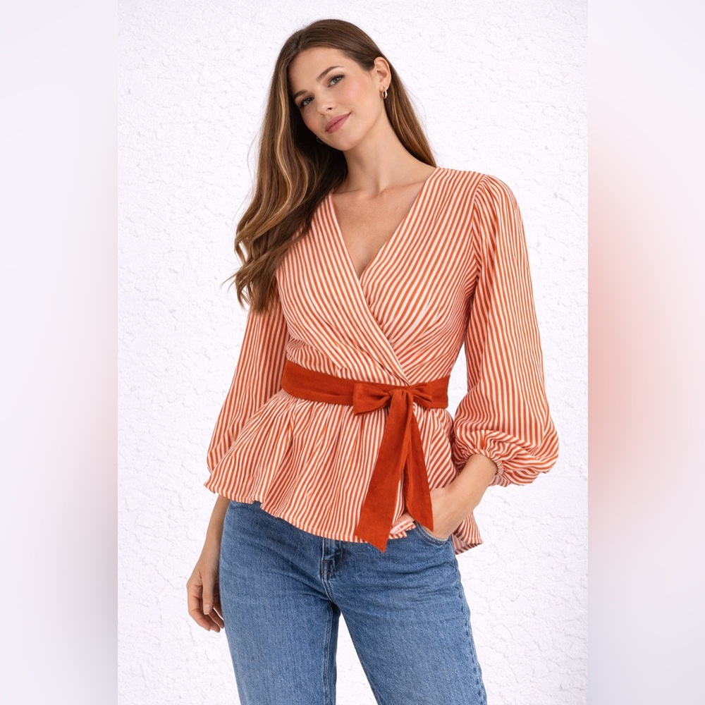 Striped Orange Wrap Top